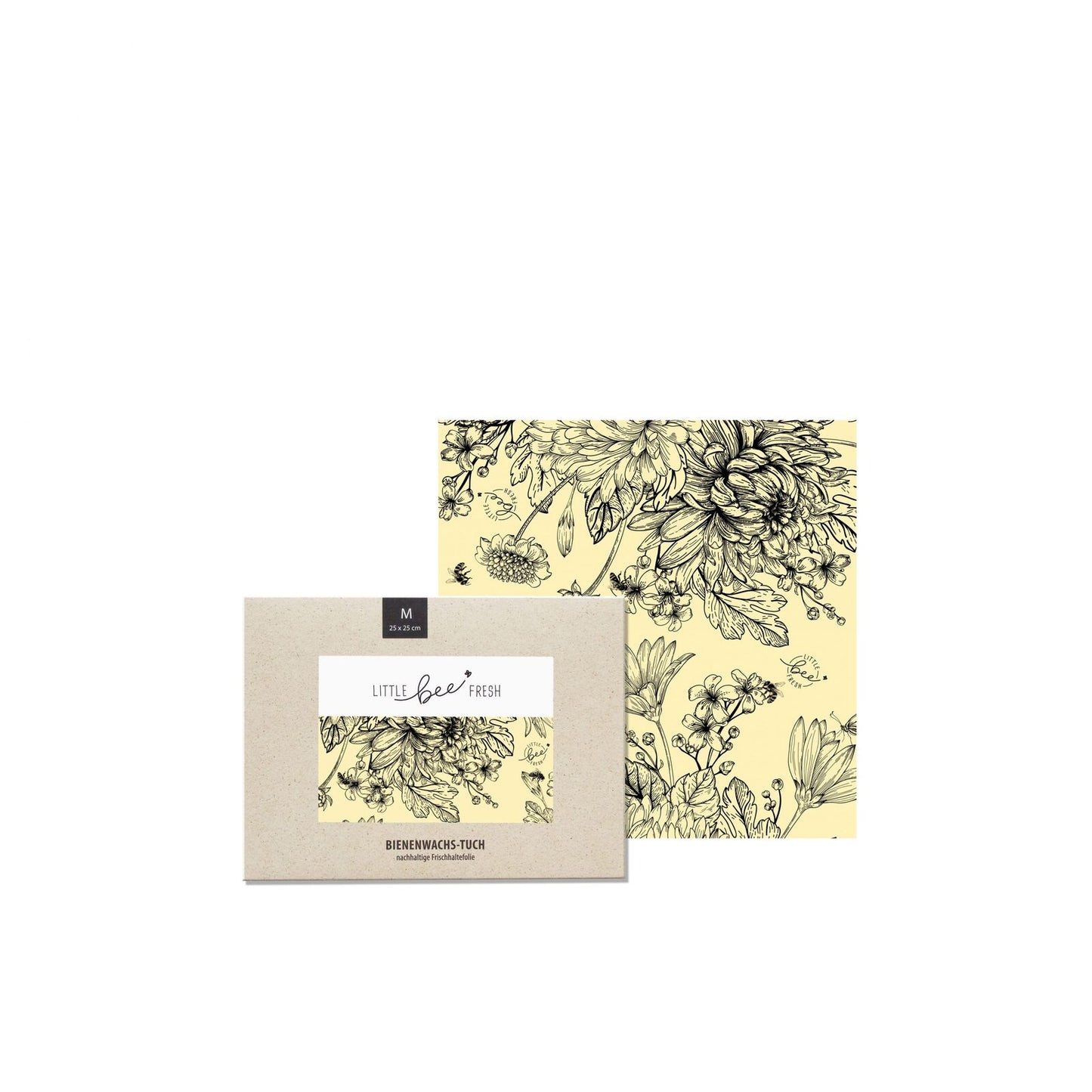 Mittleres Bienenwachstuch M Blumenwiese schwarz-weiss
