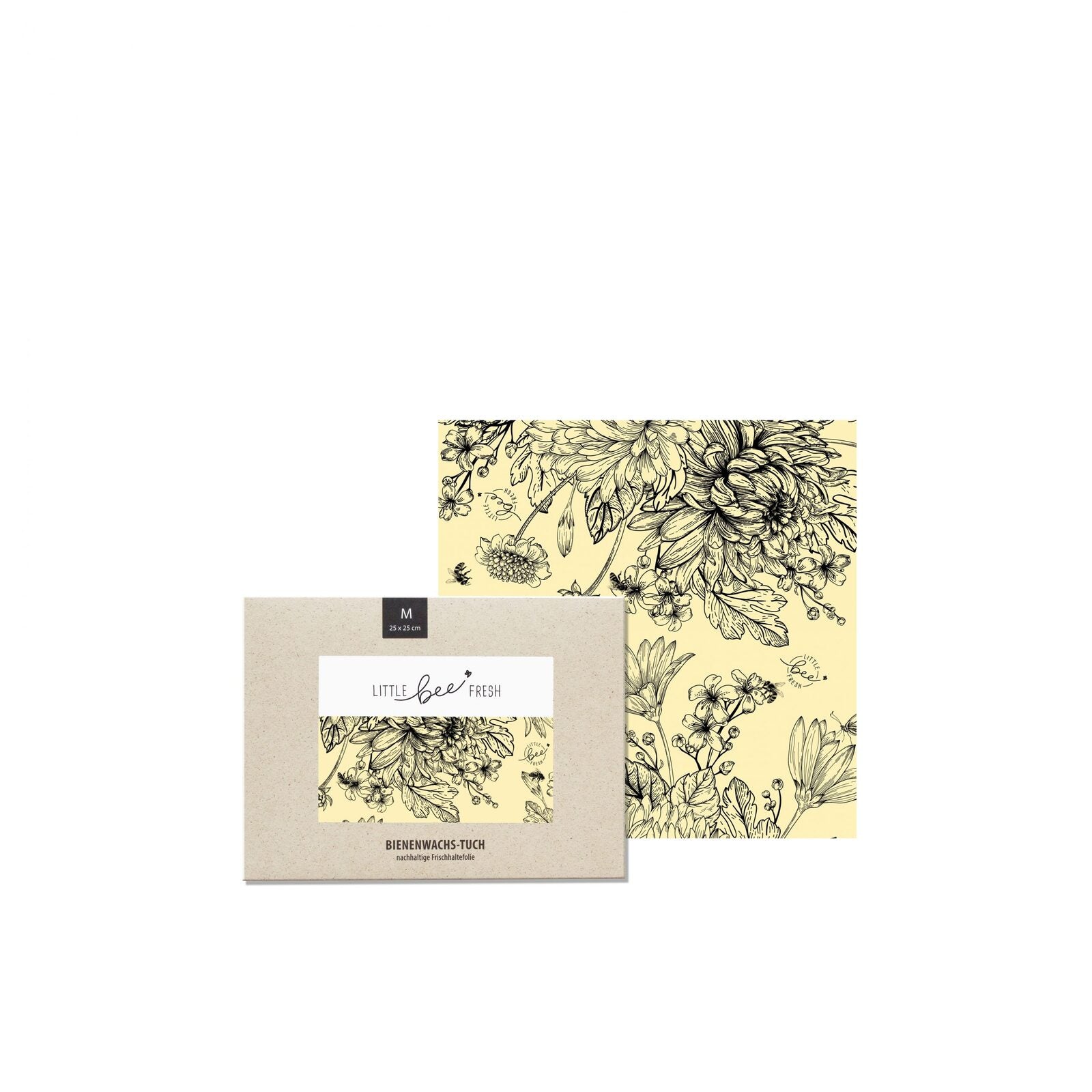 Mittleres Bienenwachstuch M Blumenwiese schwarz-weiss