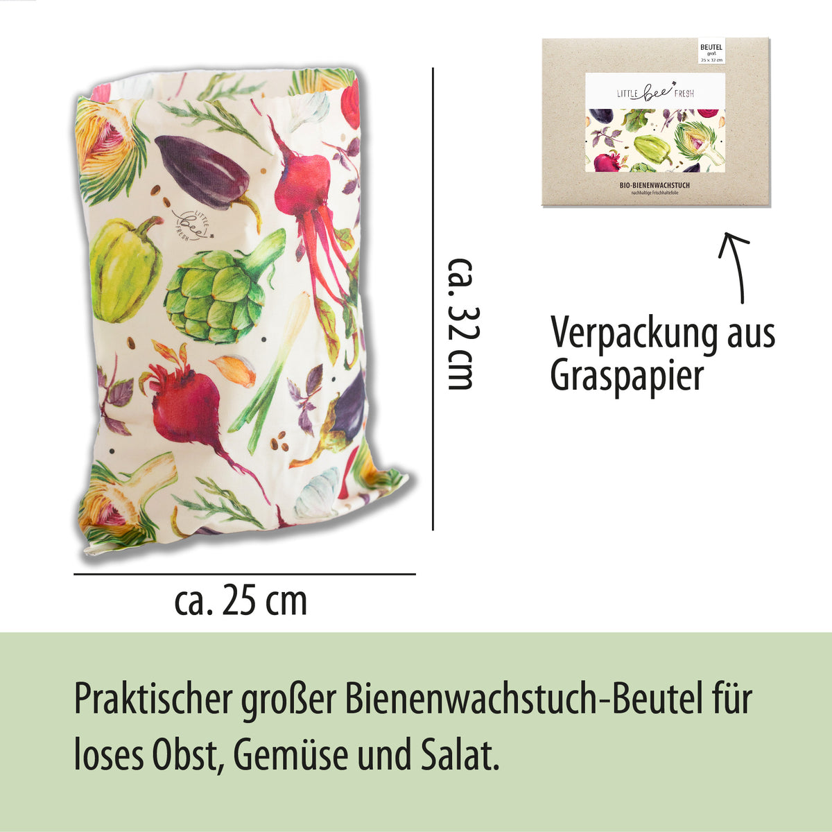 großer Beutel mit Bio-Bienenwachs - Gemüse