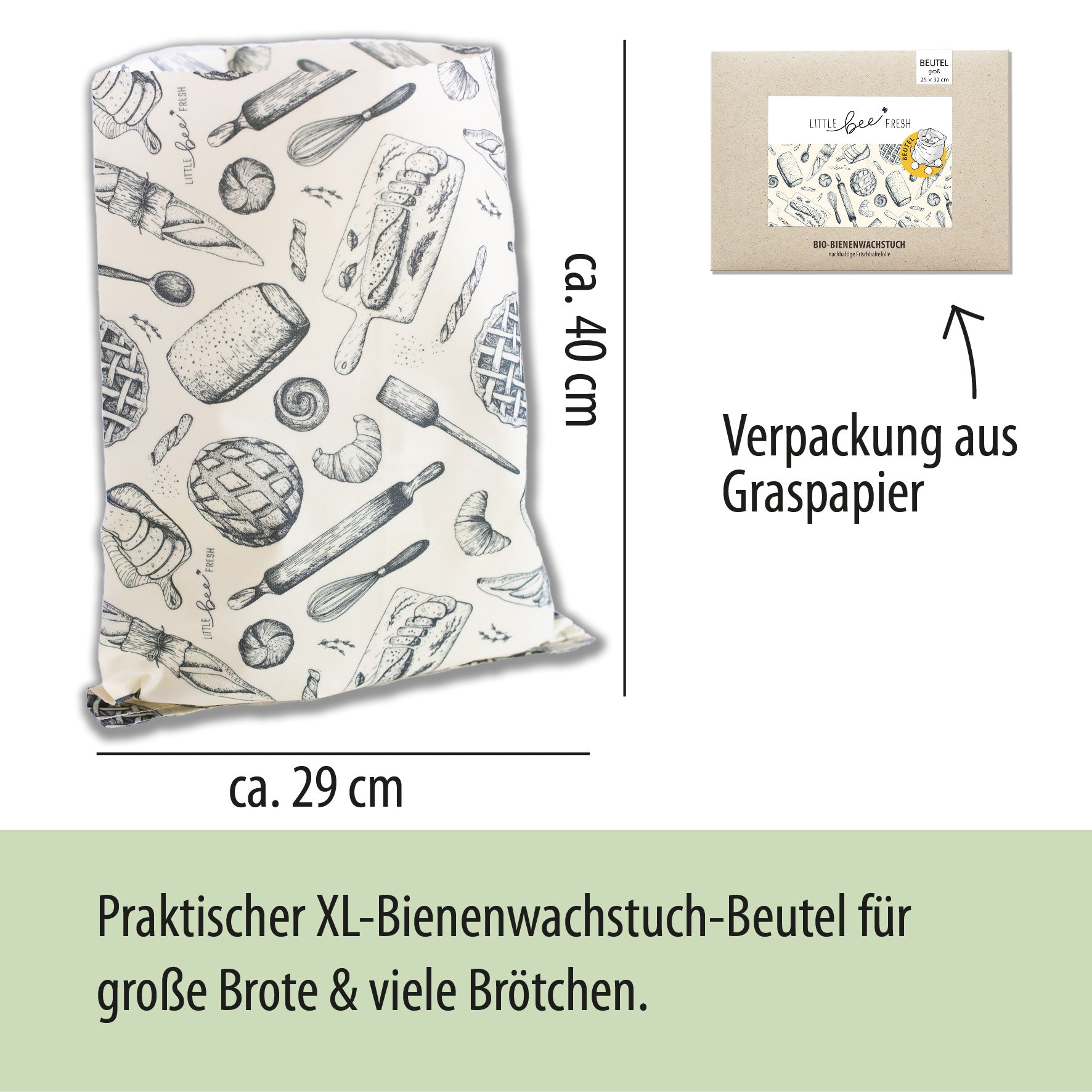 Premium XL Brotbeutel mit Bio-Bienenwachs